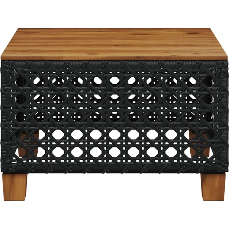 Gartentisch, Beistelltisch, Balkontisch Schwarz 55x55x36 cm Poly Rattan Akazienholz – Bild 4