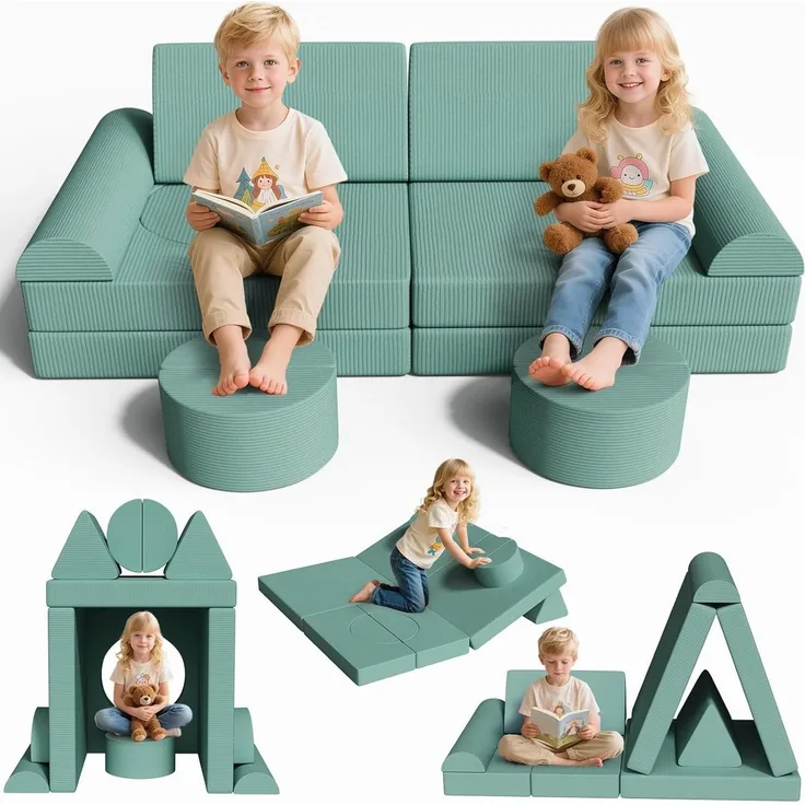 TLGREEN Kindersofa Spielsofa Cord, 15-Teiliges Modulare Kinderspielcouch, Kindersofa-Bausteine, Spielsofa für Kinder, kreatives Spielen für Kuschelecke im Kinderzimmer