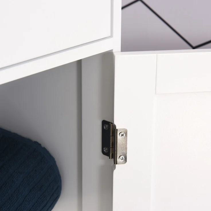 Platzsparende mobile Badezimmersäule mit Schrank, Schublade und Einlegeböden aus MDF, 40 x 27 x 171,5 cm, Weiß – Bild 10
