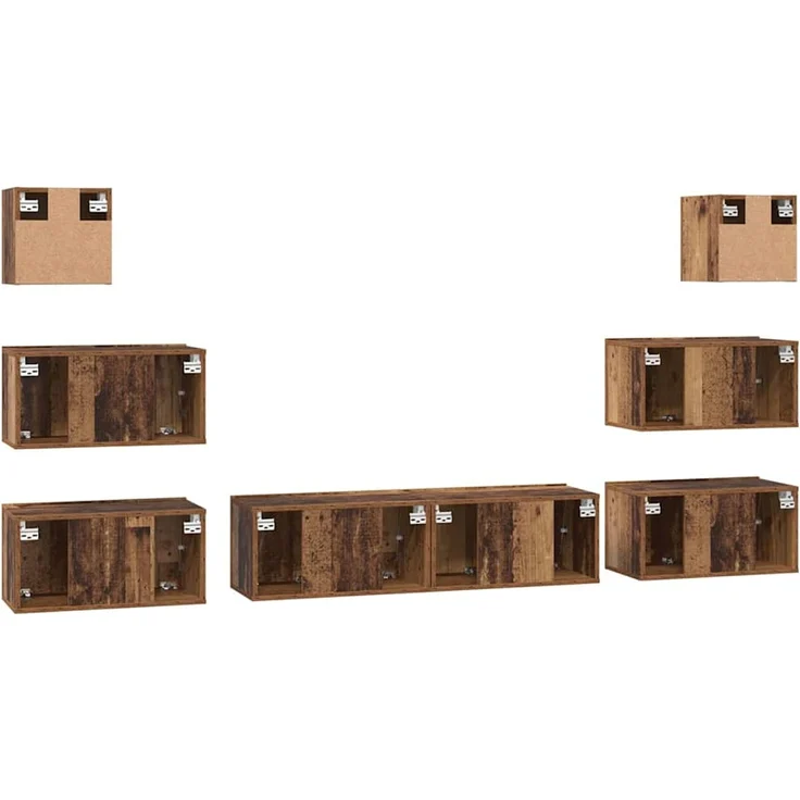 vidaXL TV-Schrankset Wandmontiert 8 pcs Altholz Holzwerkstoff 3393153 – Bild 8