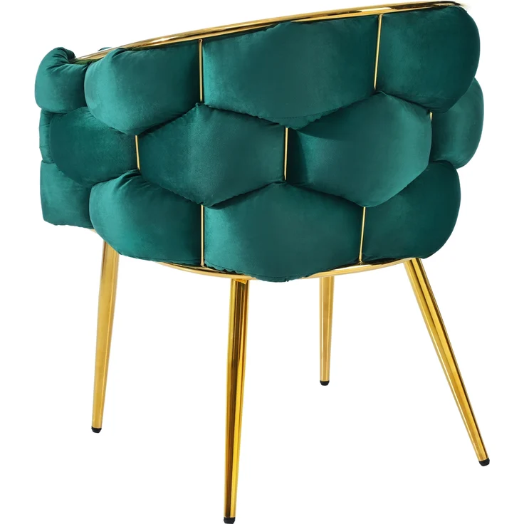 Eleganter Samtstuhl Grün mit goldenem Rückengestell mit ergonomischer Rückenlehne, verstellbaren Metallbeinen – Bild 8
