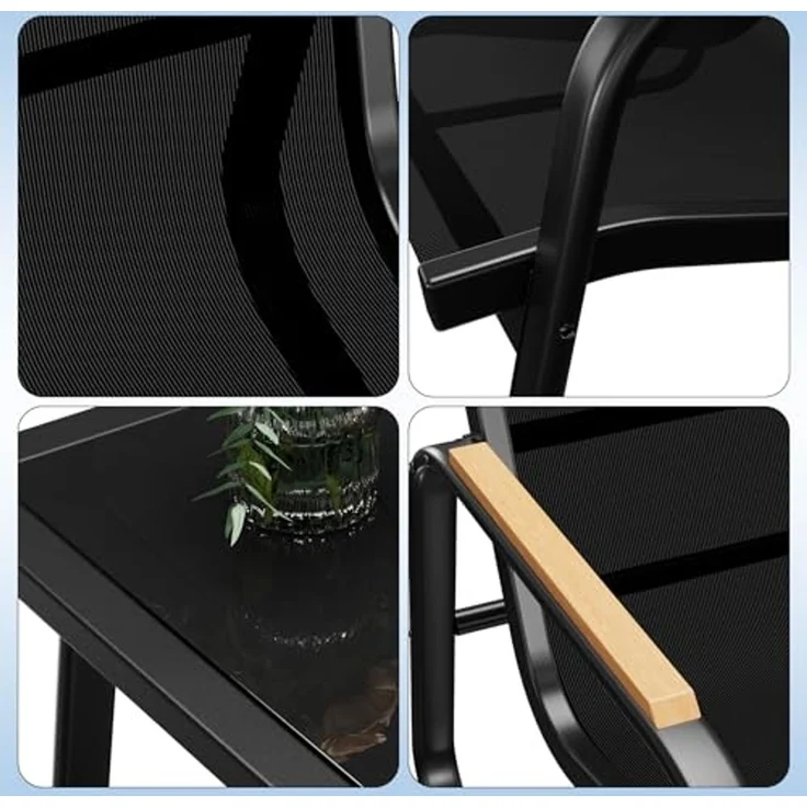 GarveeHome Gartenmöbel Set 4-TLG, Textilene Balkonmöbel Set mit Tisch, Sofa und 2 Stühlen, Stahl, Sitzgruppefür Garten, Balkon, Außen – Bild 3