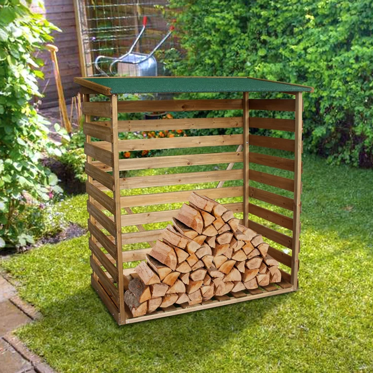 MCombo Kaminholzregal Brennholzregal Kaminholzunterstand 1200, mit Rückwand, aus Holz, Braun, 64 x 116 x 123 cm – Bild 4
