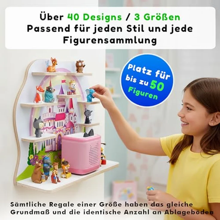 stadtecken Holzregal für Tonies & Toniebox – Musikbox Wandregal aus 10mm Holz – Platz für 35-50 Figuren mit Magnetfunktion – Handgefertigt – Zum Aufstellen oder Aufhängen (Sissi, Groß) – Bild 8