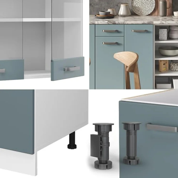 Vicco Küchenzeile R-Line, Blaugrau und Weiß, Rechteckig, 240x81.6x60 cm, Holzwerkstoff, Küchenblock ohne Geräte – Bild 7