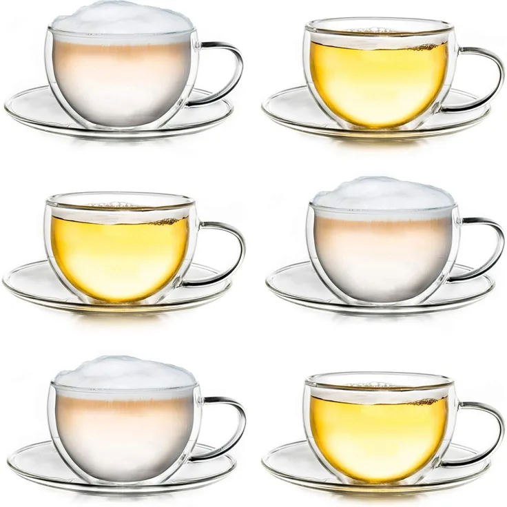 Creano Thermotasse (6-tlg), Borosilikatglas, doppelwandig mit Thermoeigenschaften, 250 ml