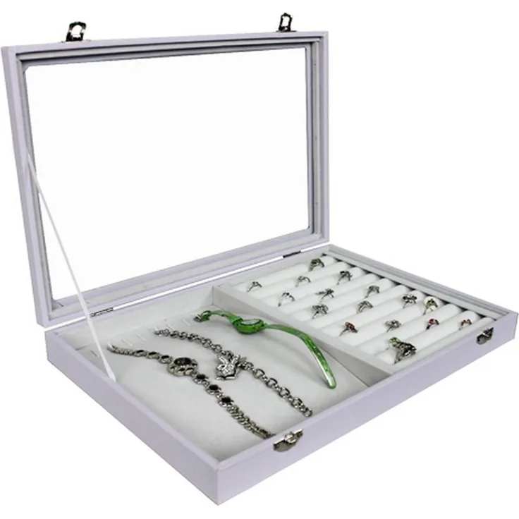 Yudu Schmuckkasten Schmucklade Schmuckkasten Schaukasten mit Glasdeckel Weiss