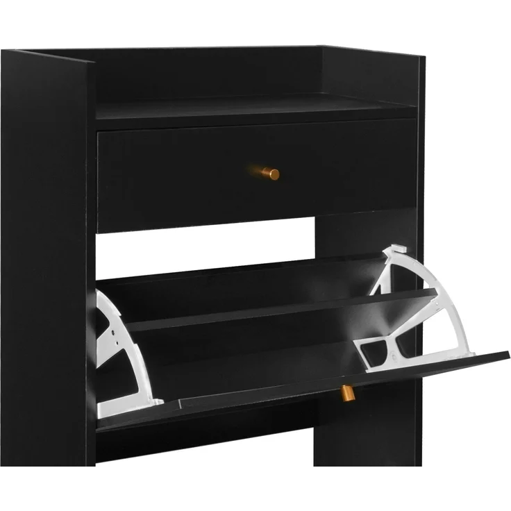 Schuhschrank mit Rattan-Optik mit ENGINEERED RATTAN Türen, Doppelte Schuhablage, Kiefernholzfüße ca. 13 cm, Stauraum für ca. 10 Paar Schuhe – Bild 10