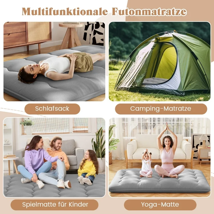 Japanische Futon Matratze mit Waschbarem Bezug &Tragetasche Tatami-Matte Grau 140 x 200 cm – Bild 1