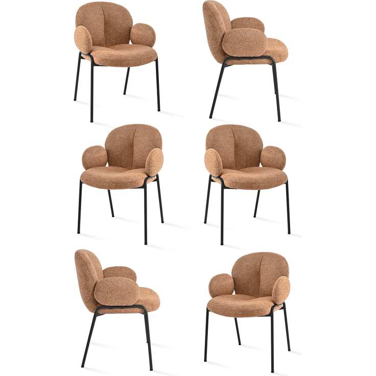 GOEURVANT 1235 Esszimmerstühle 6er-Set mit Armlehnen, Polsterstühle, Chenille - Orange