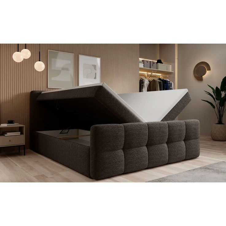 thematys Boxbett mit Bettkasten 140x200cm, mit Bonnellfederkernmatratze H3, Bouclé/Velours, mit Stauraum, mit 3 cm Topper, Anthrazit (Arena 23), Art.-Nr. S04GH0RG5I0 – Bild 4