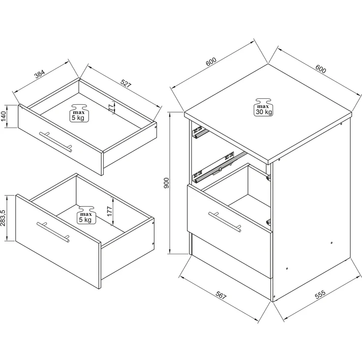 EDDY Moderner Schubladenschrank Küche in Weiß matt, Metallic Grau - Geräumiger Küchenunterschrank mit viel Stauraum - 60 x 90 x 60 cm (B/H/T) – Bild 9