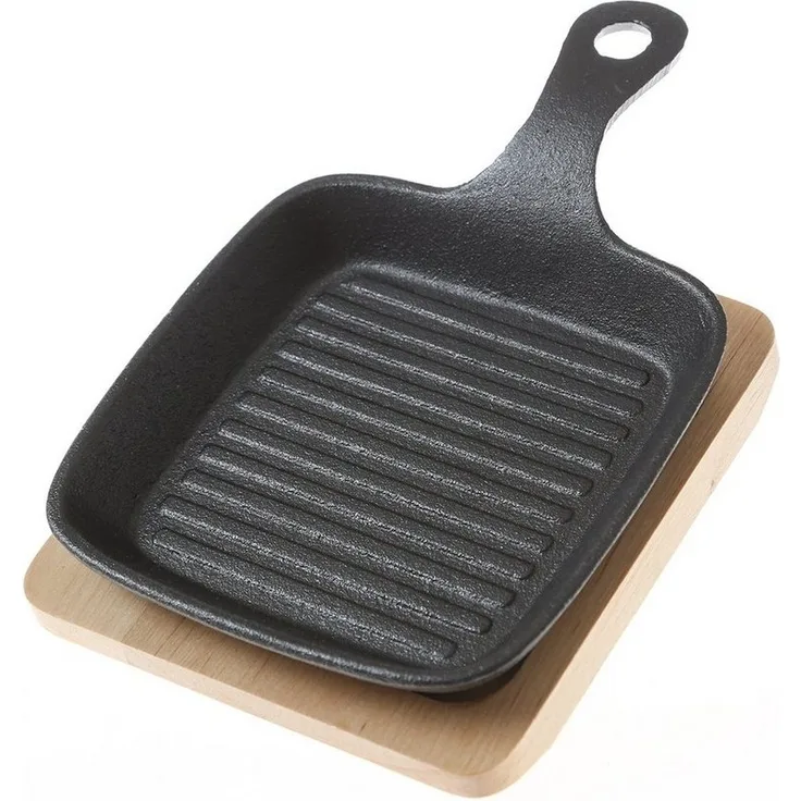 GAUMENKICK Servierpfanne Minipfanne 14cm mit Stiel u. Holzuntersetzer Gusspfanne Servierpfanne, Gusseisen (1-tlg)