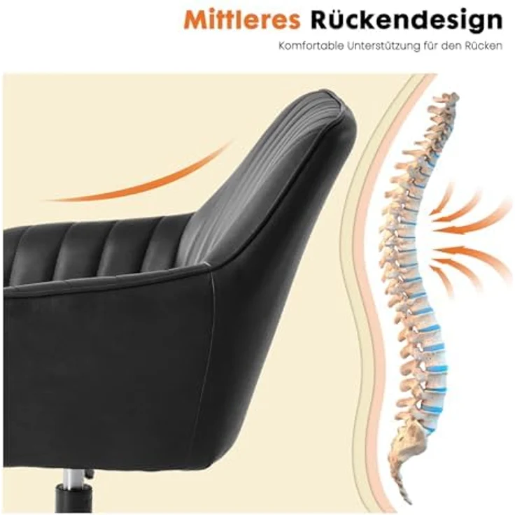 Sweetcrispy Esszimmerstühle, Küchenstuhl Drehbar & Höhenverstellbar - Leder Sessel Esstisch mit Armlehne, 360° Drehstuhl Esszimmer in Schwarz, 6 Stück – Bild 7