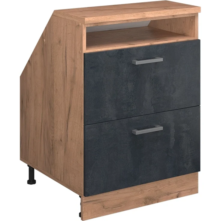 Küchenschrank für Dachschrägen R-Line Schwarz Beton 60 cm mit 2 Schubladen, Schrankkorpus 60 cm Tiefe Vicco – Bild 1