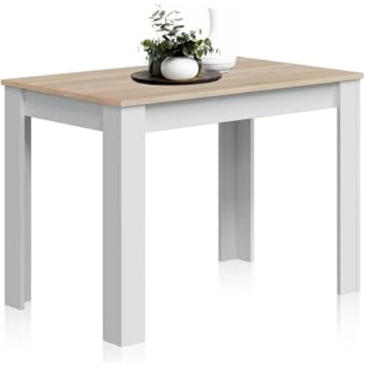 Habitdesign, Beistelltisch, Esstisch oder Fester Küchentisch, für bis zu 4 Personen, modernes Design in Arktisweiß und kanadischer Eiche, Maße: 109 x 78 x 67 cm (Breite x Höhe x Tiefe), Modell Cloe – Bild 1