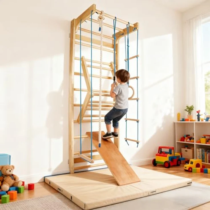 CCLIFE Kletter-Trainingsgerät Klettergerüst für kinder outdoor Sprossenwand Turngeräte Holz – Bild 2