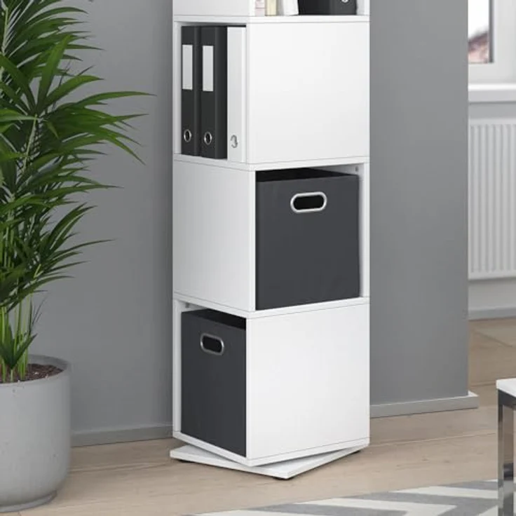 Drehregal Weiß 35.2 x 144.2 cm mit 2 Faltboxen Vicco – Bild 6