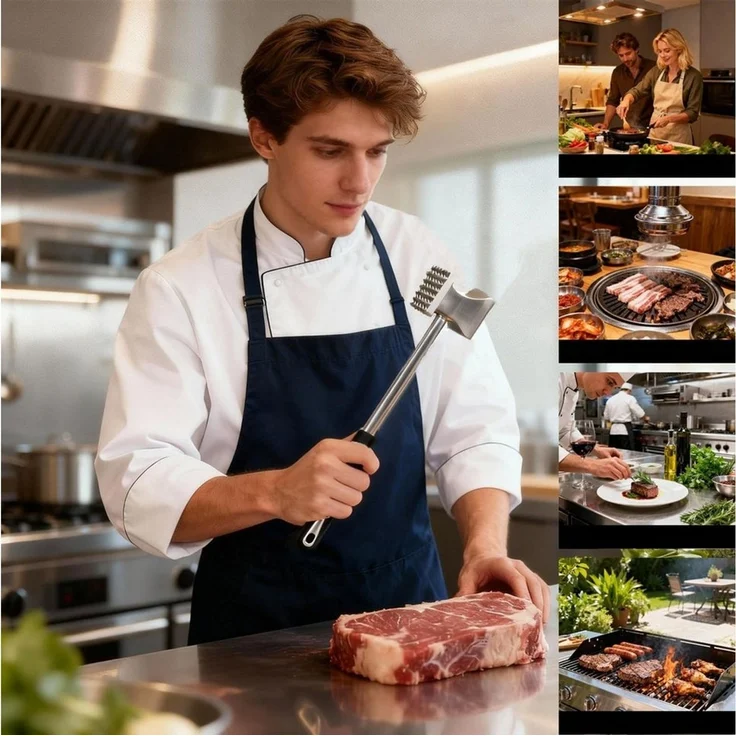 FOUORTUNATE-BEE Fleischklopfer Fleischklopfer Edelstahl doppelseitig Küchenhammer für Fleisch, Küchen Fleischhammer für Steak Hähnchen BBQ Grill Zartmacher – Bild 2