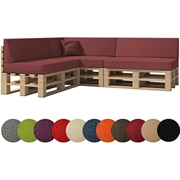 chilly pilley Palettenkissen Gartenkissen Palettenauflage Palettenpolster Indoor Outdoor Waschbar Abnehmbar Sitzkissen Rückenkissen (8er Set, Dunkelrot) – Bild 2