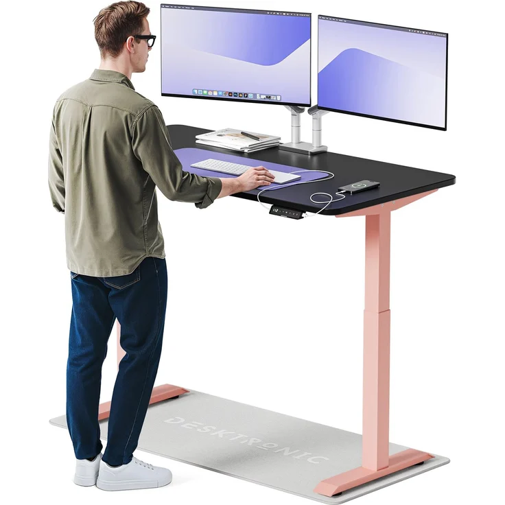 Desktronic HomeOne Elektrisch höhenverstellbarer Schreibtisch 140x70cm Rosa/Schwarz mit Memory-Funktion, Anti-Kollisions Technologie, USB-A und USB-C-Ladeanschlüssen – Bild 1