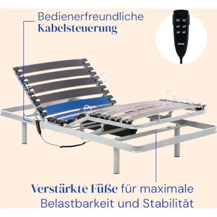 Gerialife® Elektrisches Gelenkbett, verstärkt mit viskoelastischer Matratze von 20 cm, kühles und weiches Gewebe, Doppelmotor (90x190 cm, Fernbedienung mit Kabel) – Bild 4