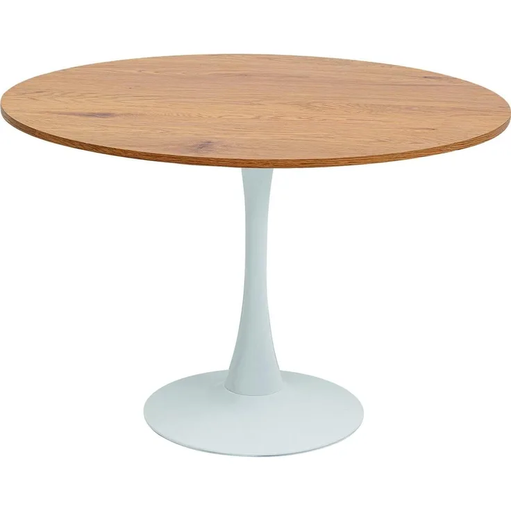 Kare Design Tisch Schickeria Eiche, Weiß, 110cm Durchmesser, Platz für 4-6 Personen, moderner runder Esszimmertisch, Tischmöbel für Wohnzimmer, Eichenholz, 74 x 110 x 110 cm (H/B/T)