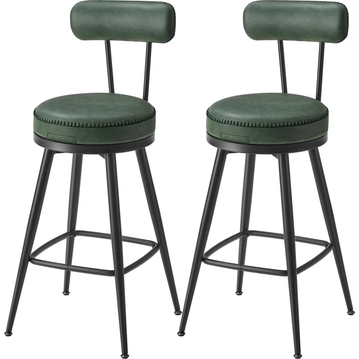 VASAGLE EKHO Kollektion - 360° drehbarer Barhocker, 4er Set, Hocker mit Rückenlehne für Kücheninsel, Kunstleder mit Nähten, Mid-Century-Modern-Stil, 65 cm hoch, Küche, Hausbar, waldgrün LBC289C01