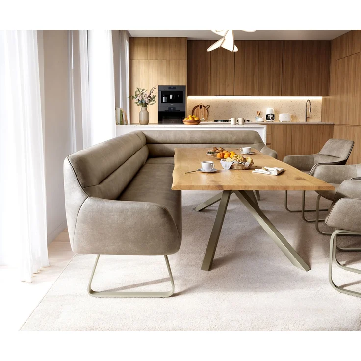 Esszimmerbank Taya-Flex 285x190 cm Mikrofaser Beige Vintage Kufengestell flach Effektfinish Titan Taschenfederkern Links – Bild 2
