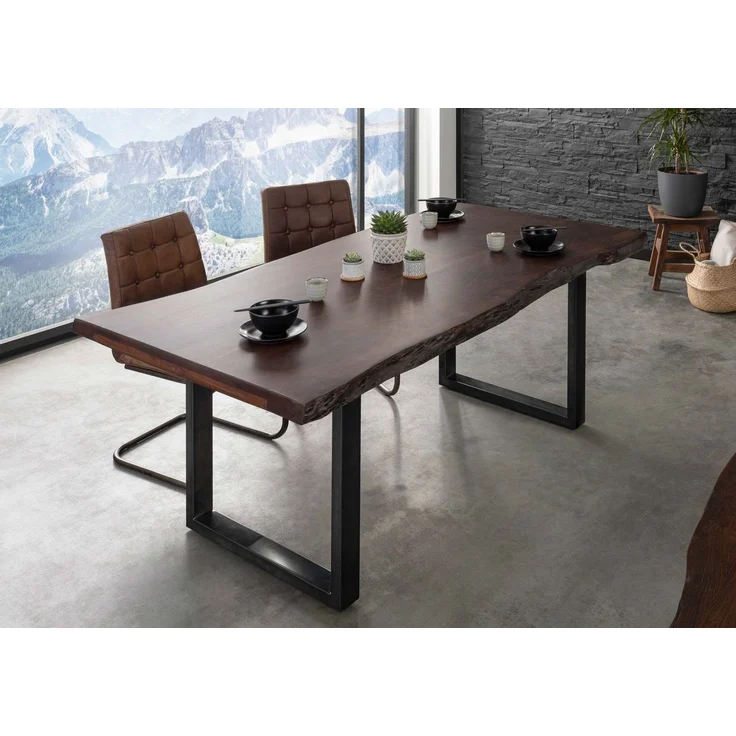 Baumtisch Akazie 200x100x77 braun lackiert / U-Beine anthrazit glänzend FREEFORM 5 – Bild 7