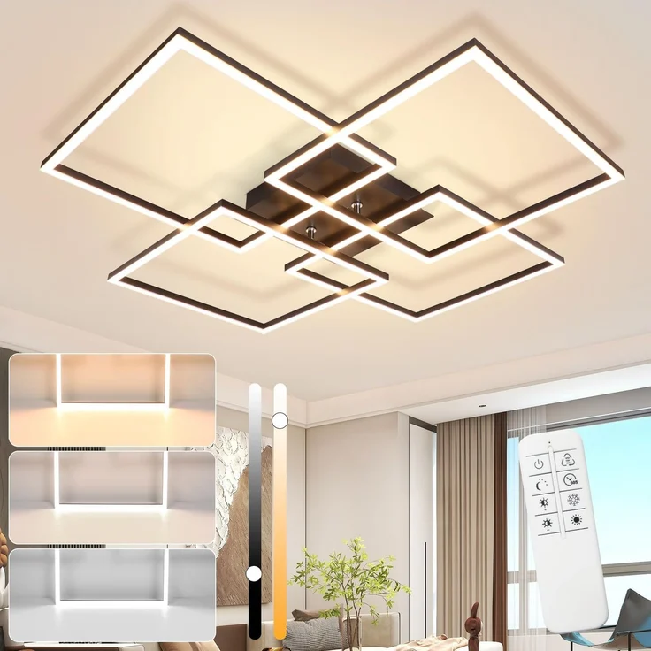 ZMH LED Deckenleuchte Wohnzimmer Deckenlampe - 72CM Schwarz Schlafzimmerlampe Dimmbar mit Fernbedienung 48W Modern Deckenbeleuchtung Rechteckig Design Esszimmerlampe für Schlafzimmer Küche – Bild 1