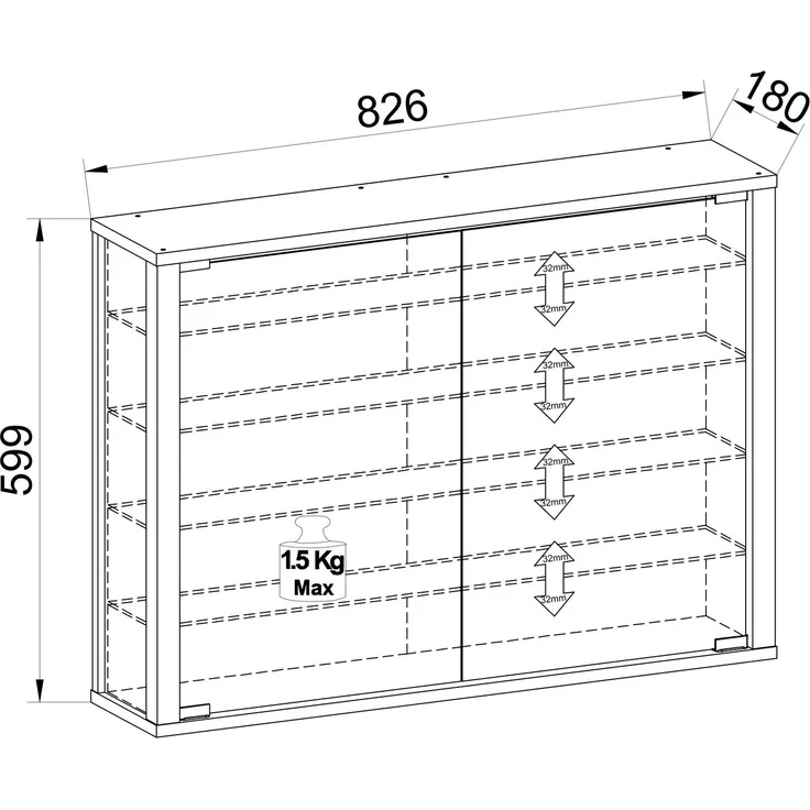 VCM Wandvitrine Vitrosa 919413 Buche H. 60 x B. 83 x T. 18 cm – Bild 3