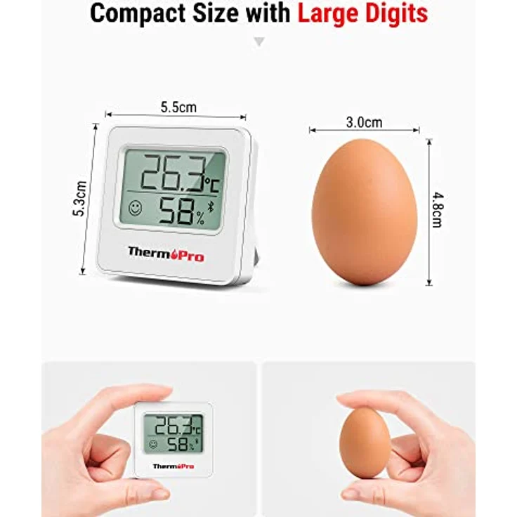 ThermoPro TP357 80m Bluetooth Hygrometer Innen Raumthermometer Digital mit APP Mini Luftfeuchtigkeitsmesser mit Smiley-Indikator Datengrafik für Innenraum, Büro, Weinkeller, Gewächshaus – Bild 9