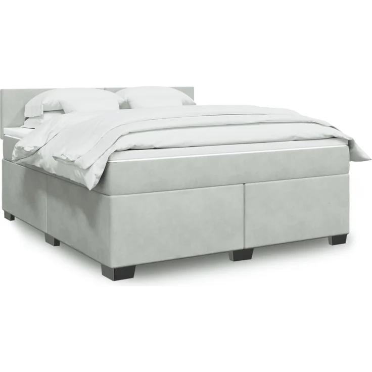 vidaXL Boxspringbett mit Matratze Hellgrau 180x200 cm Samt 3288672 – Bild 1