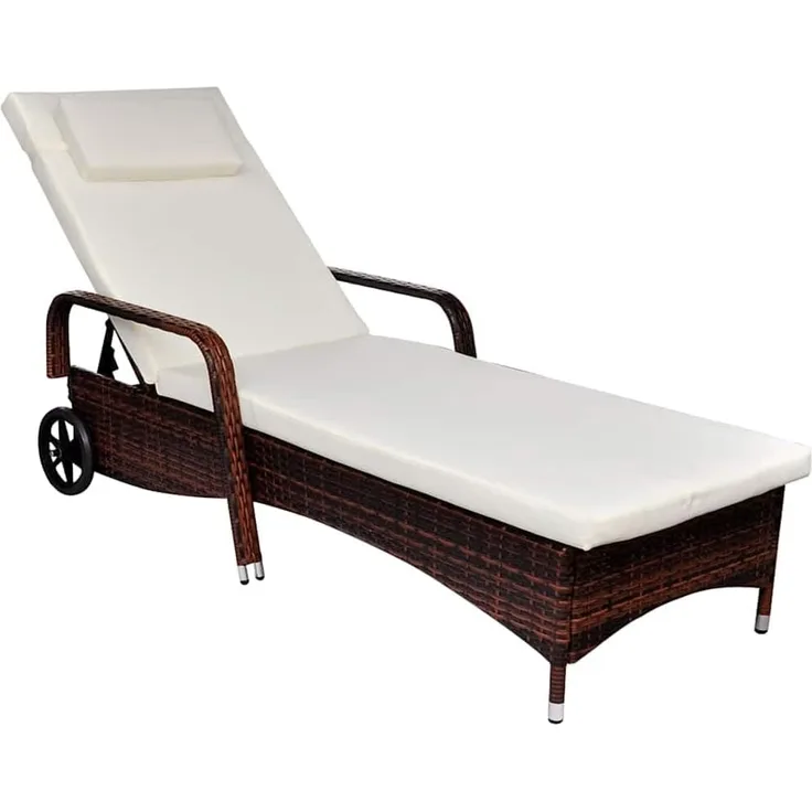 vidaXL Sonnenliege mit Polster & Rollen Poly Rattan Braun 42476