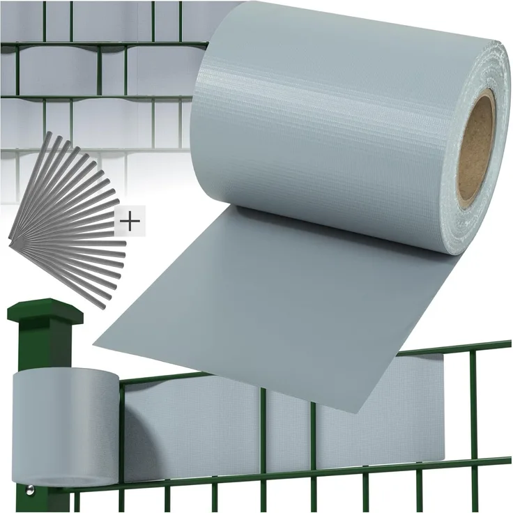 tectake® Sichtschutzfolie, Sichtschutzstreifen mit Befestigungsclips, Windschutz, Sonnenschutz, Sichtschutzmatte für Balkon, Garten, Terrasse, für Stabmattenzaun und Zaunelemente - 70 m, grau