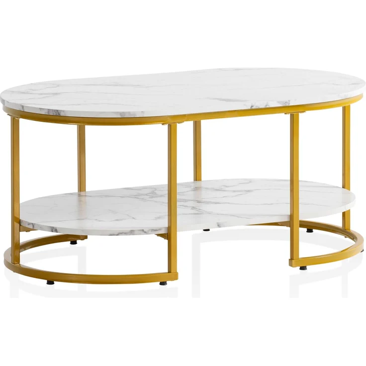 Couchtisch 100x60x45 cm Weiß mit Marmor Optik, Design Wohnzimmertisch Rechtec... – Bild 6