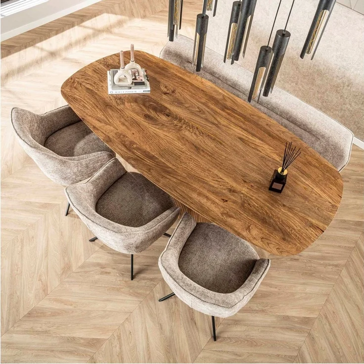 alesvelt Esstisch Aurelio Sand Dänisch-Ovaler Design Tisch mit Rillen-Säule (1-Stück), 215 x 105 x 77h cm – Bild 2
