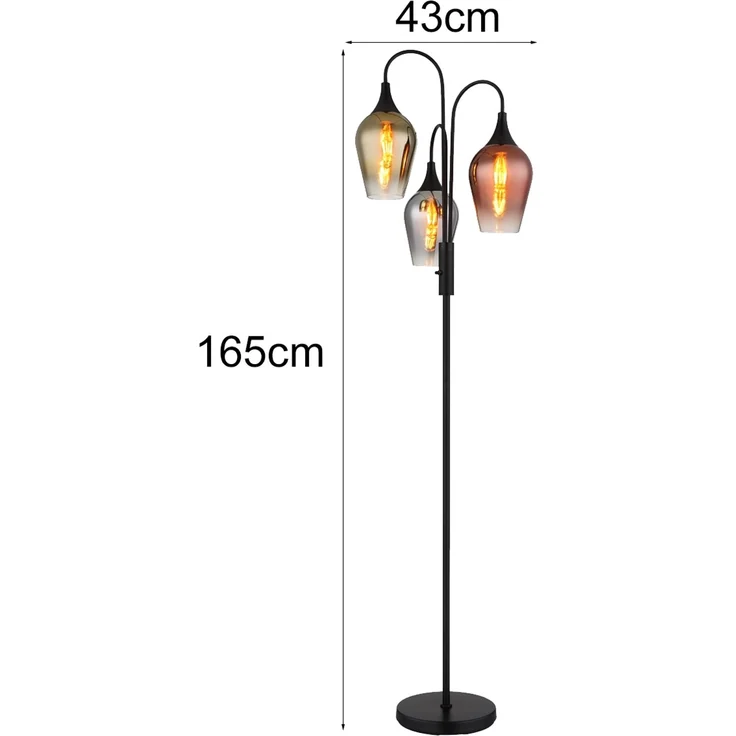 Stehleuchte, schwarz, Glas chrom gold kupfer, H 165 cm – Bild 4