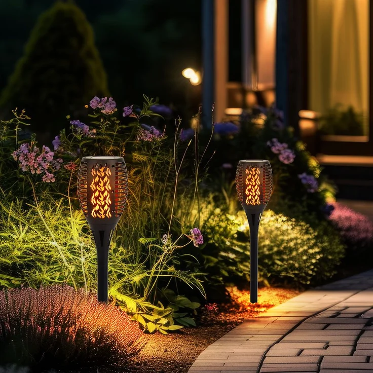 2x LED Solarlampe, Feuer-Effekt, Garten Fackel Höhe 58 cm – Bild 4