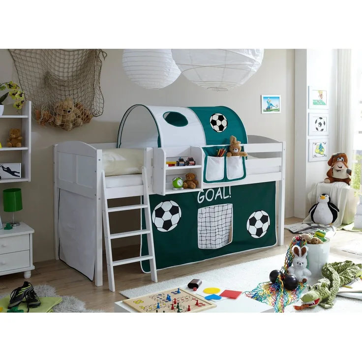 Hochbett "Eric" Country 90x200 Kiefer massiv weiß