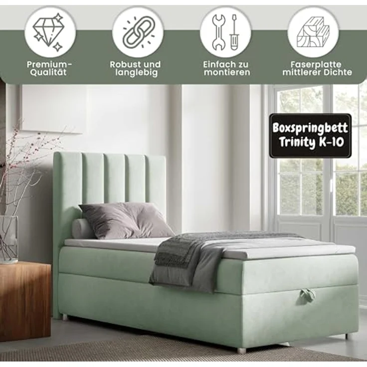 Best for Home Boxspringbett mit Bettkasten Trinity K-10 SINGLE Bonellfederkern inkl. 7 cm Topper (Einzelbett, Polsterbett gepolstertes Kopfteil, Jugendbett, Kinderbett versch. Größen, 70x200 80x200 90x200 100x200 cm), mit oder ohne Topper, Flexible Lie... – Bild 3