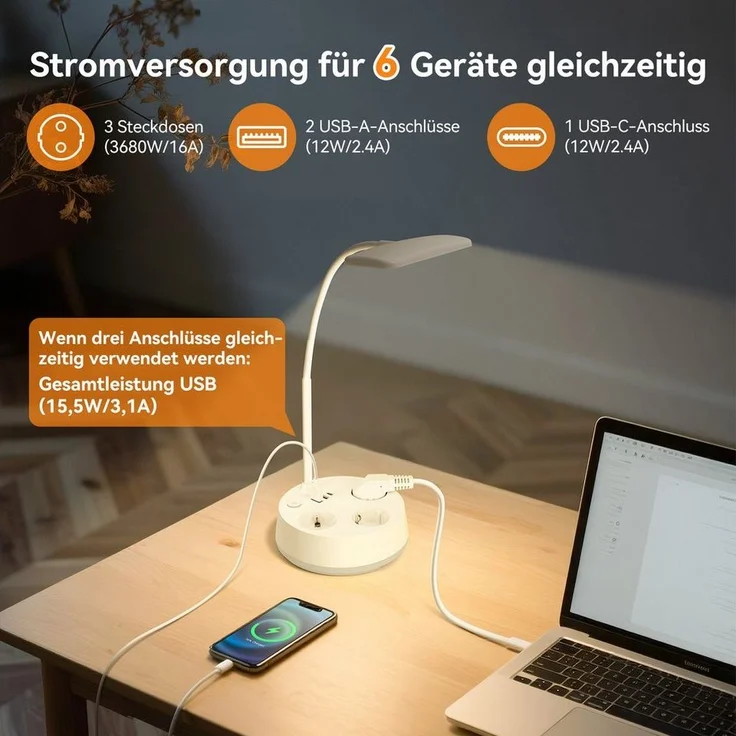 Aigostar Steckdosenleuchte Touch-Tischlampe mit USB & Typ-C, 3 Farben, Dimmen,Weiß – Bild 3