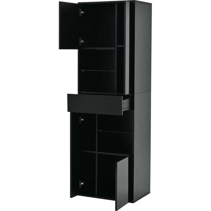 55*38*170cm Verkaufsvitrine, Hochschrank mit 1 Schublade und 4 Schränken,Glasvitrine Vitrinenschränke mit led , Vitrinen Mit Hochglanz-Design,Wohnzimmerschränke, Vitrinen, Schaukästen,Schwarz – Bild 10