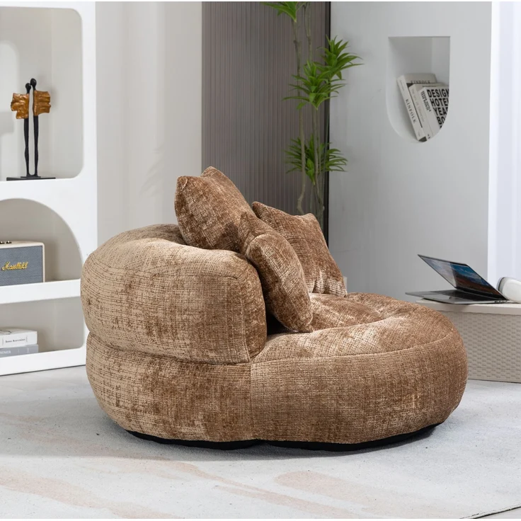 DESVIAE Sitzsack aus Chenille, Kaffee, 108x52x108 cm, mit Armlehnen und hoher Rückenlehne – Bild 3