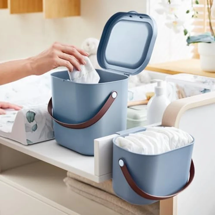 Rotho Babydesign Wickeltisch-Organizer YUMA- aus recyceltem Kunststoff, hygienisch & umweltfreundlich – mit Deckel & Tragegriff, blau 3,2 Liter – Bild 6