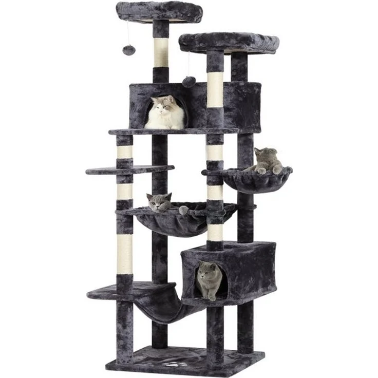 MSMASK Kratzbaum groß XXL, katzenbaum mit 2 Höhlen, 2 Plattformen und Hängematte, katzenbaum mit Mehreren Ebenen, katzenkratzbaum deckenhoch 193cm – Bild 4