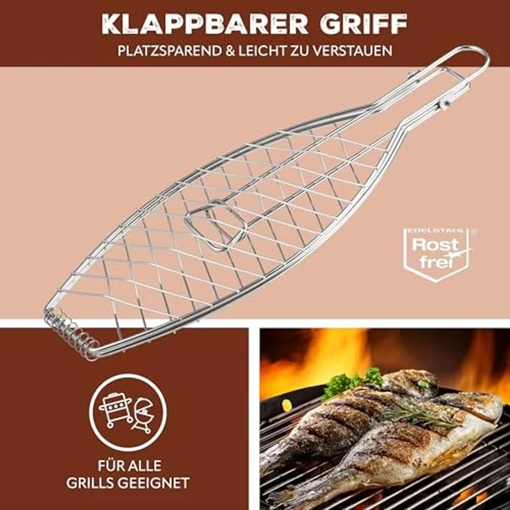 bremermann Grillguthalter Fischgriller, klappbarer Griff, Edelstahl, ca. 56,7 x 12,8 cm, (1-St) – Bild 4