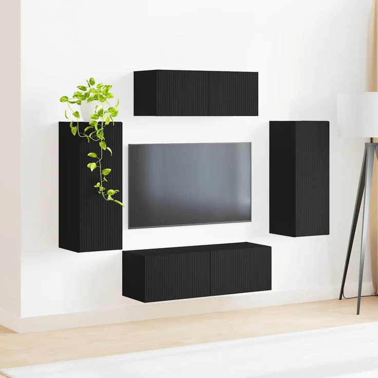 vidaXL TV-Schrankset 4 stk. Schwarz Holzwerkstoff 3409160 – Bild 4