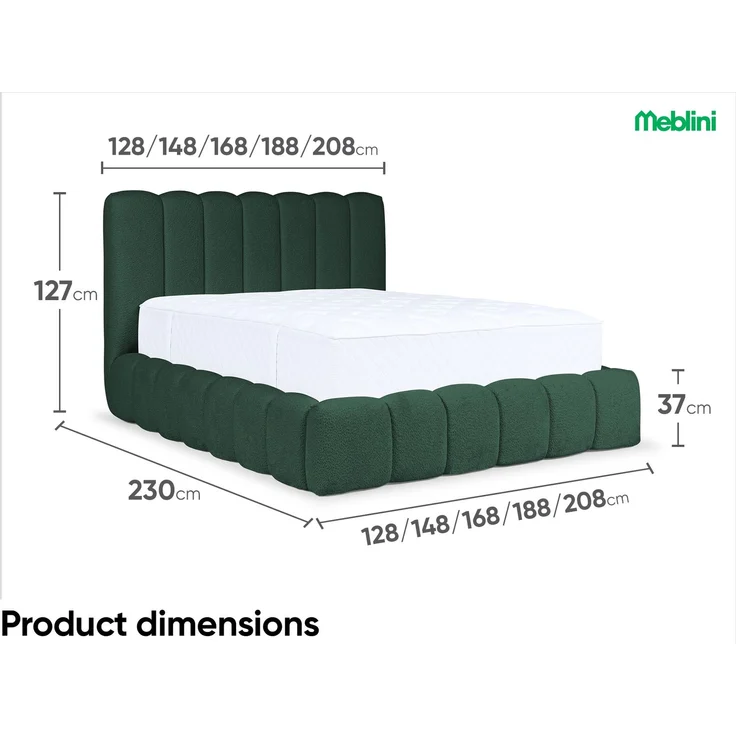 MEBLINI Polsterbett 160x200 mit Lattenrost mit Matratze - CARLOS - Grün Boucle - Bubble Bett - Cloud Bett - Marshmallow Bed - Kopfteil Bett mit Stauraum – Bild 7